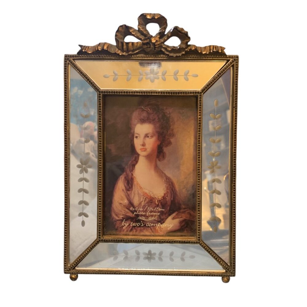 Two’s Company Picture Frame MCM Ornate Gold Frame‎ Etched Mirrors 4x6 Photo - Picture 2 of 6